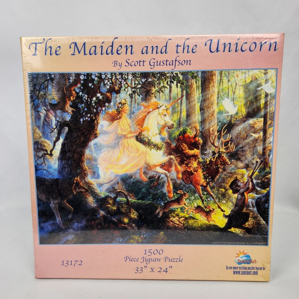 New Sealed Sunsout "The Maiden and the Unicorn" Scott Gufstavson 1500 pc‎ puzzle